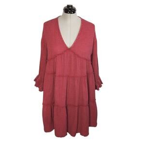 Talulah long-sleeve tiered red/maroon gauze mini boho dress, size medium